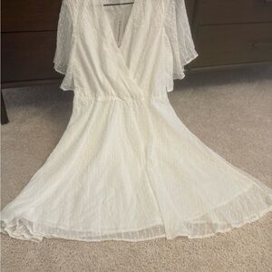 Cider White Midi Dress with Sheer Sleeves